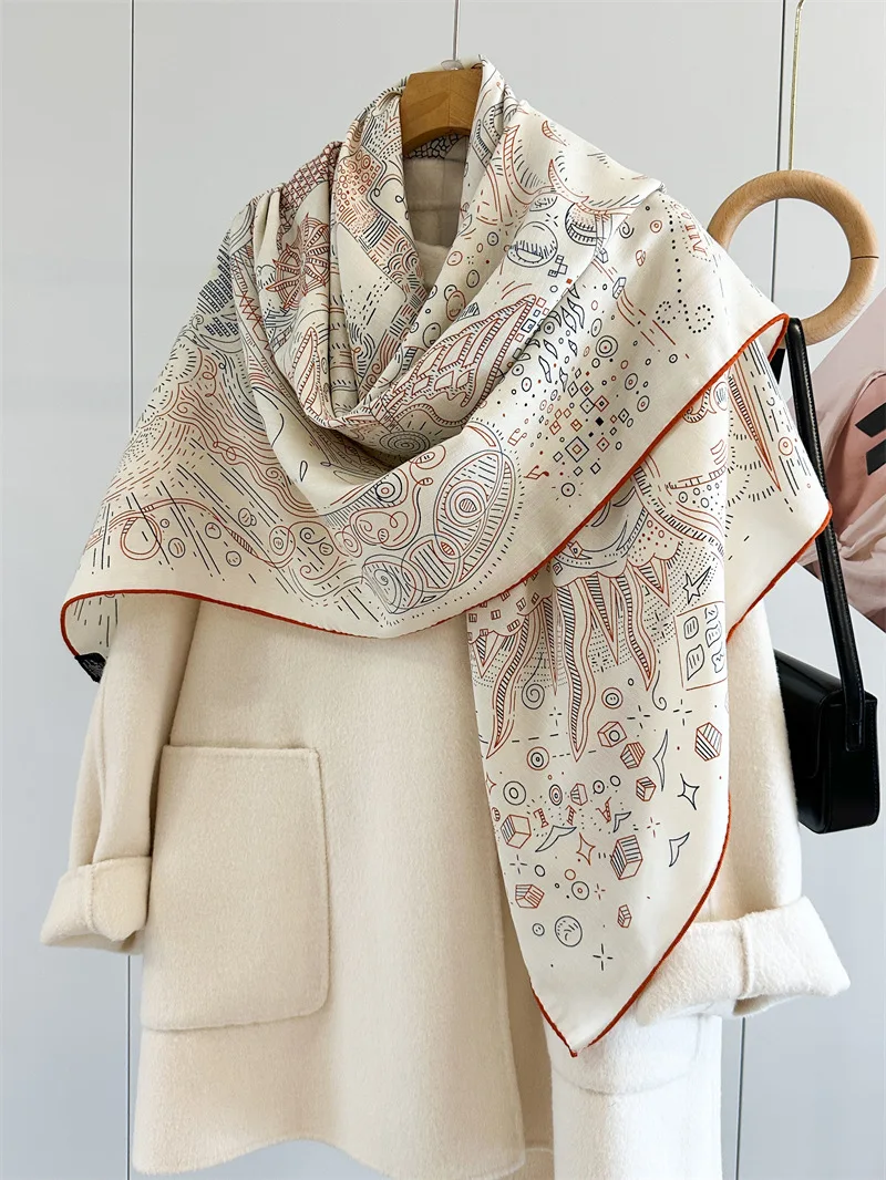 وشاح مربع من الصوف الحريري متغاير الجوانب للخريف والشتاء وشاح مخملي دافئ شال نسائي