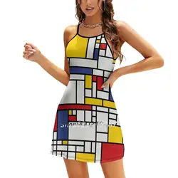 Piet Mondrian Square Neck Dress Cute Loose Print Dresses Elegant Beach Party Dress Piet Mondrian Mondrian Piet Mondrian Art The