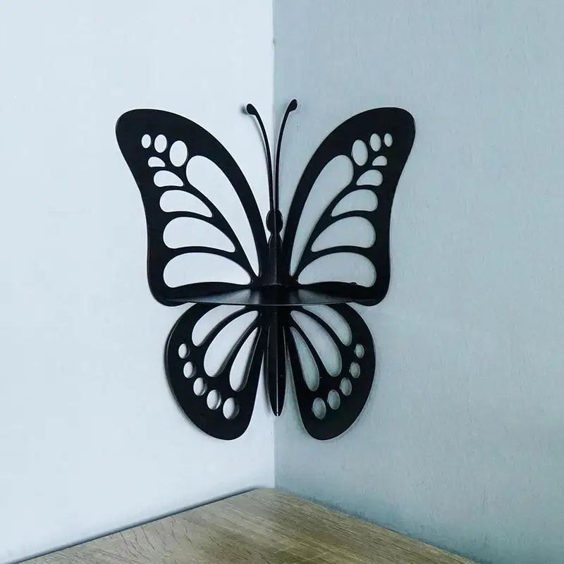 Estante de esquina de mariposa de hierro forjado, estante de exhibición de esquina hueco negro resistente, estante de esquina de mariposa montado en la pared para dormitorio