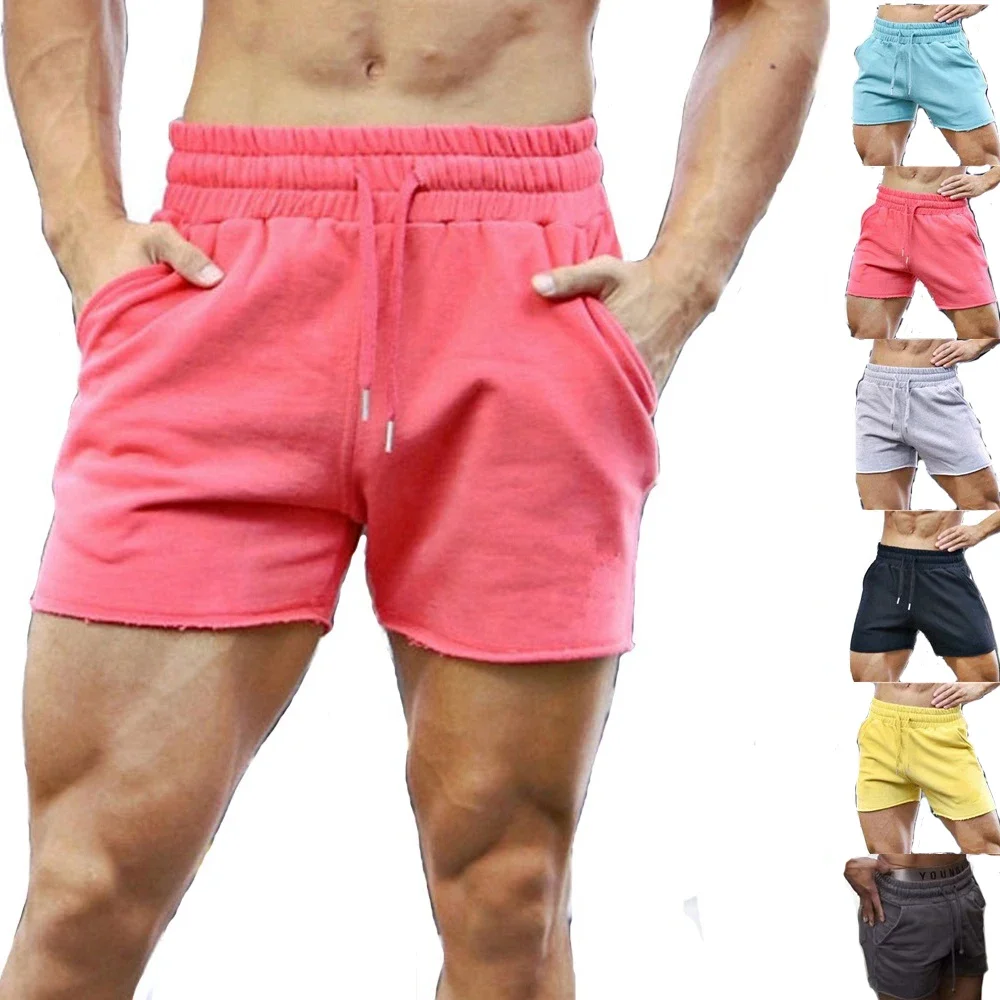 

Mens Fitness Gym Shorts Cotton Summer Sport Pink Training Bodybuilding Deep Squat Running Jogger Male Exercise Basketball Shorts