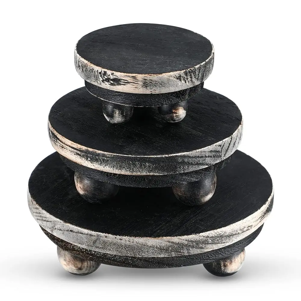 

3 Pcs 5/4/3 Inch Wooden Risers for Display Wood Pedestal Stand Mini Tray Stand Round Wooden Pedestal Holder Rustic Riser for