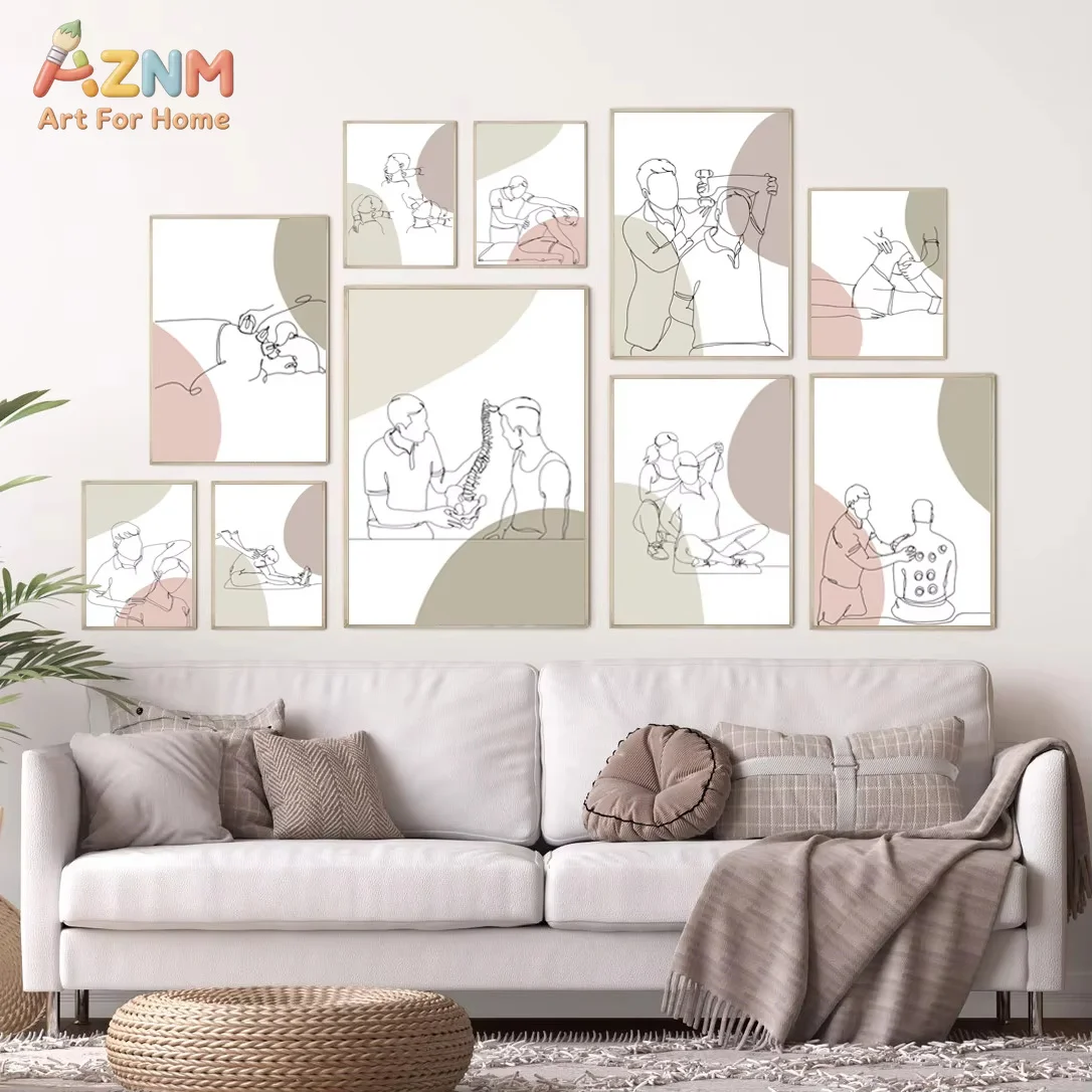 Sports Rehabilitation Stretching Art Prints Hand Draw Posters Fascia Relaxation Canvas Painting Orthopedic Massage Clinic Decor
