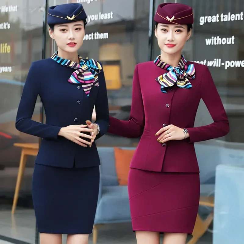 

Summer New Flight Stewardess Uniform Aviation Professional Women's Hotel Working Suit Work Wear Coat Skirt