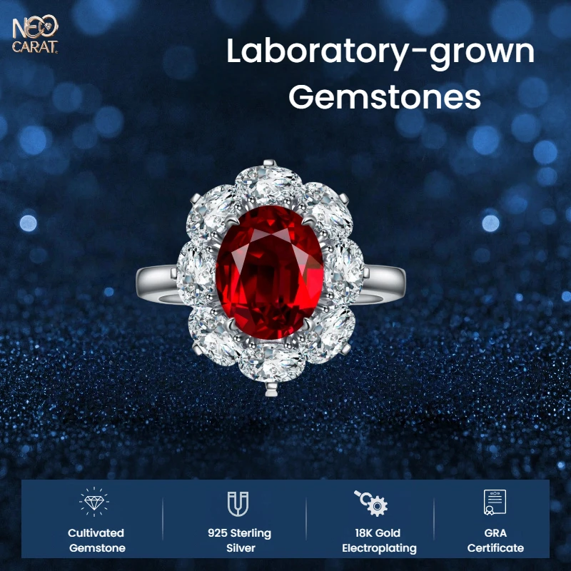 

NEO CARAT Lab Grown 3CT Ruby Engagement Ring Eternal Love Symbol Valentine's Day Gift S925 Silver VVS1 18K Gold Plated