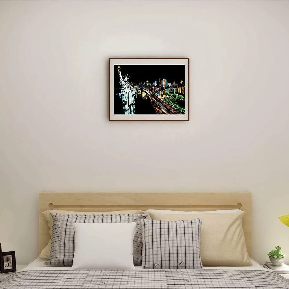 청소년과 성인을 위한 스크래치 및 스케치 아트, 레인보우 나이트씬 스크래쳐(A4), 스크래치 카드 4개 및 드로잉 펜