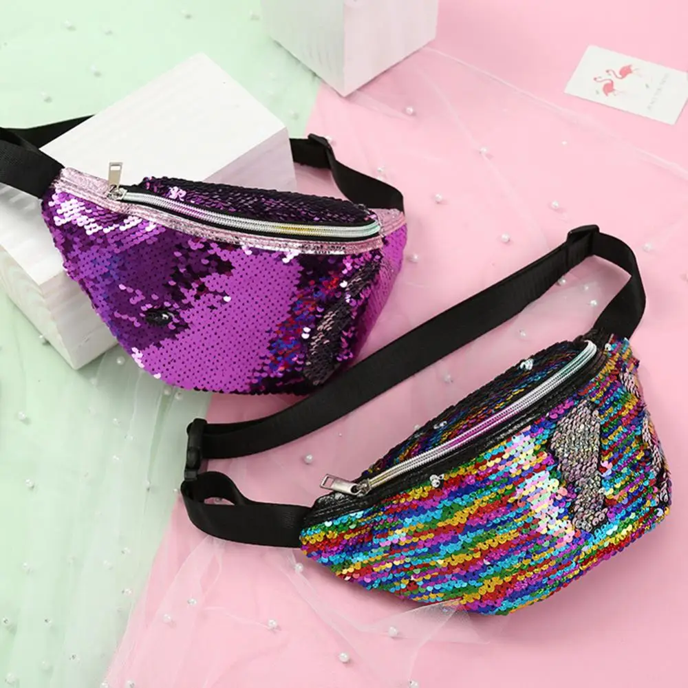 Fashion Mermaid Sequins Women\\\'s Casual Single Shoulder Waist Bag Convenient To Use Durable Smooth Zipper Comfortable Bum Pouch