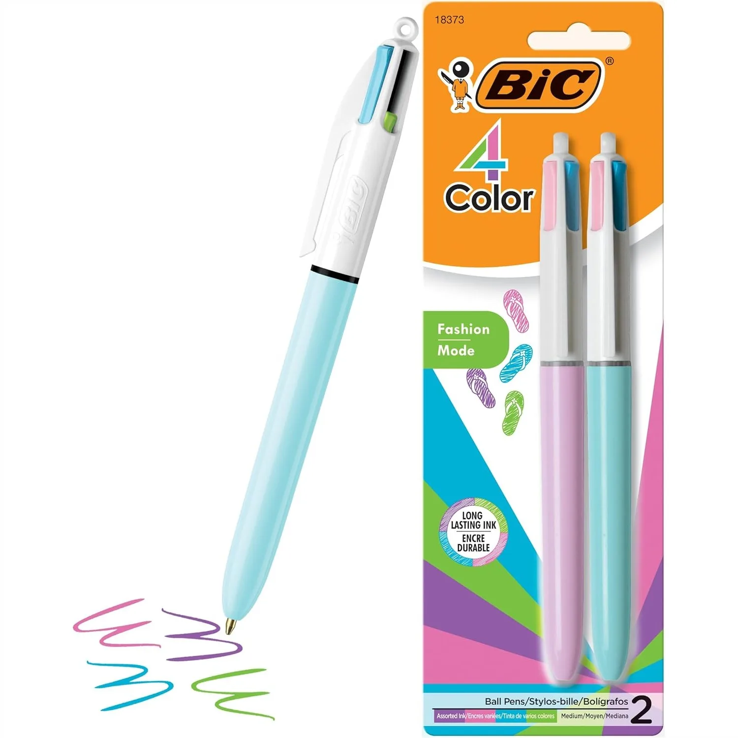 

4 Color Retractable Ballpoint Pen with Assorted Ink, 2-Count Pack for School, Work, and Home Projects