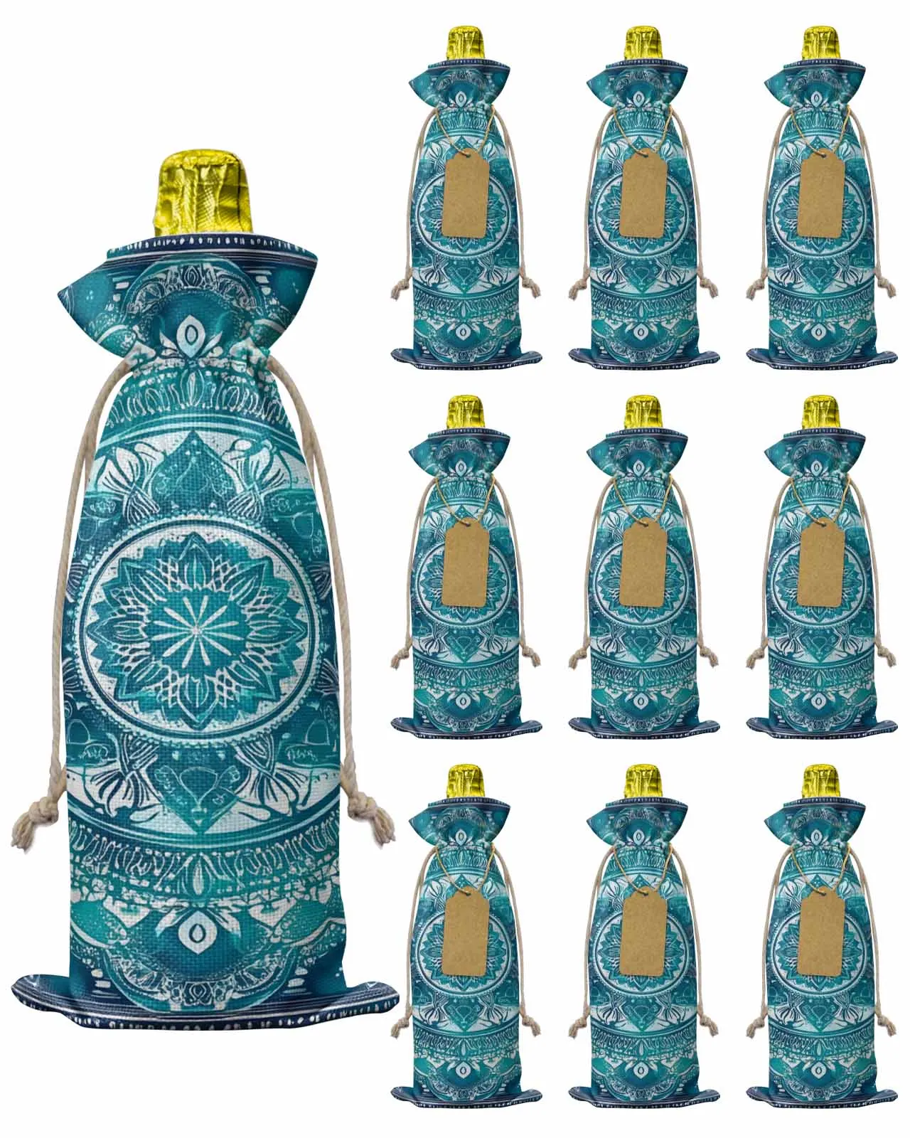 

10pcs Wine Bottle Covers Retro National Blue Style Wine Holder Carrier Packaging Bag Wedding Party Decor Gift