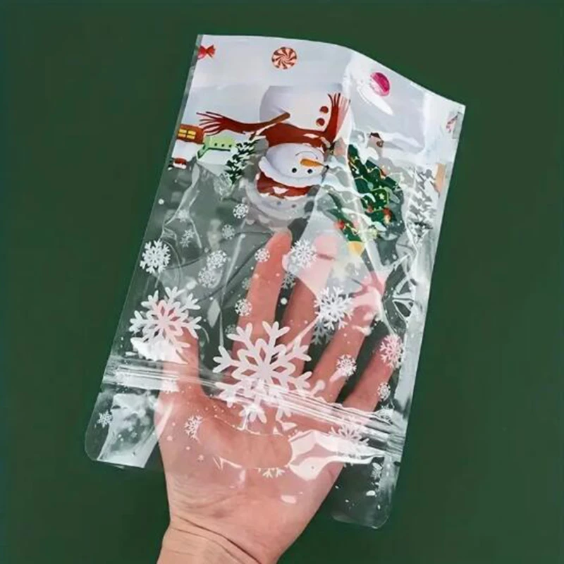 50PCS Christmas Transparent Gift Bag Candy Bag Snowflake Packaging Bag Xmas Decorations For Home 2025 Happy Christmas