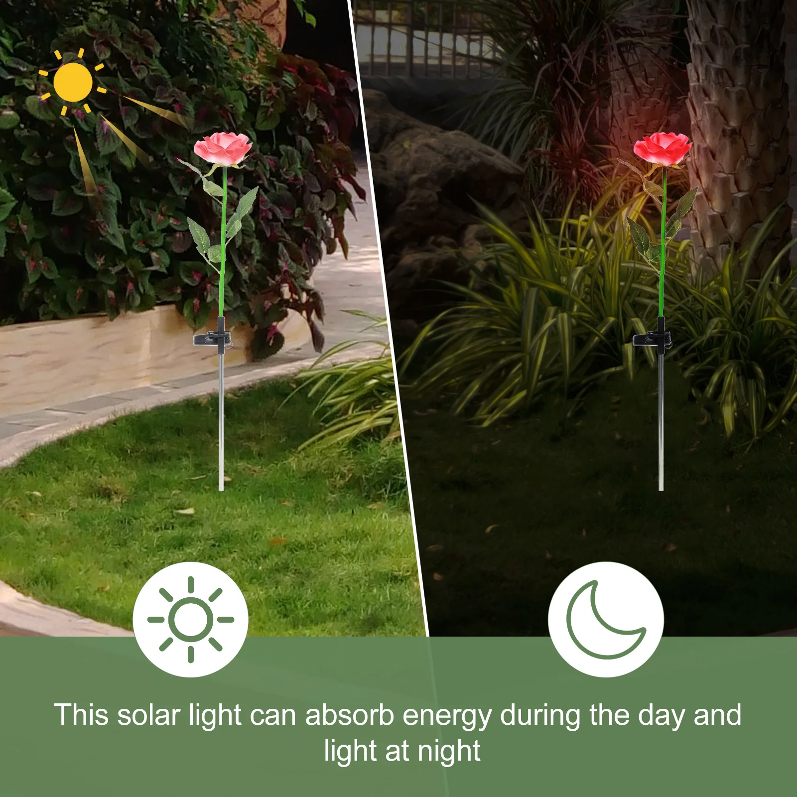

1Pcs Solar Powered Rose Flower Lamp Bright LED Outdoor Garden Lawn Decor Landscape Decorative Light Rose Flower Solar Light