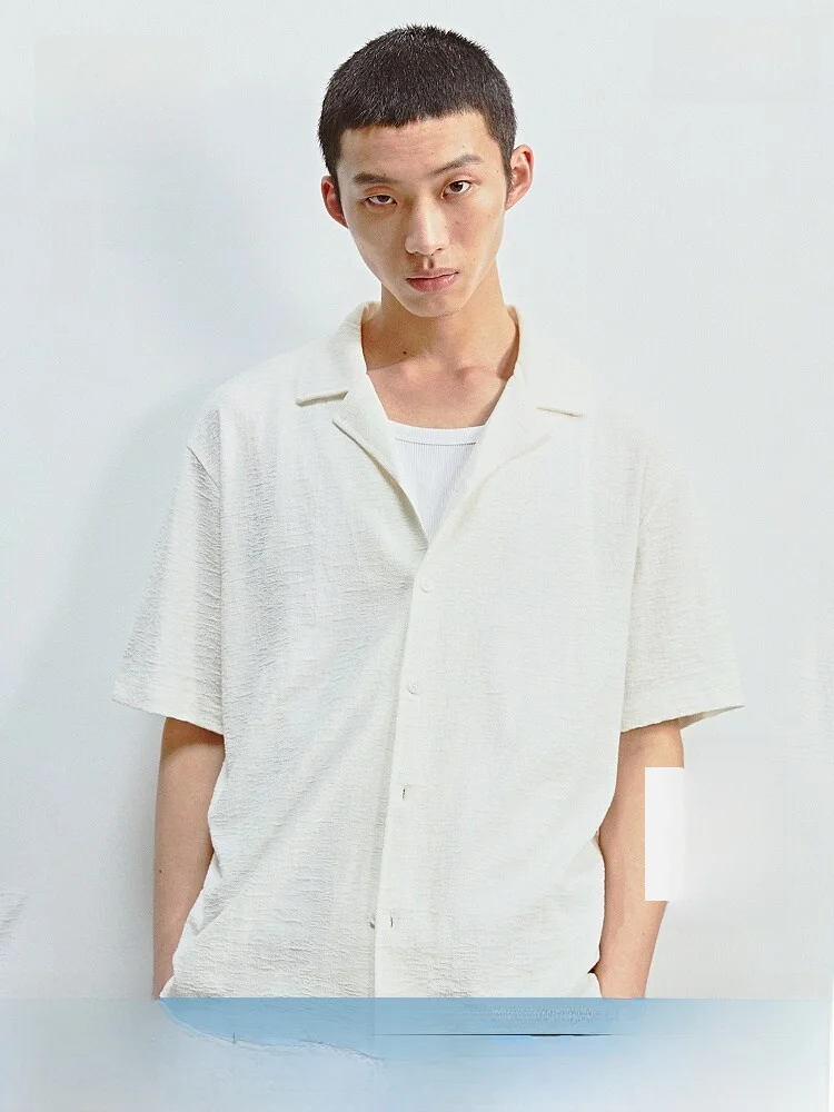 

Мужская рубашка H&M с кубинским воротником, стандартный крой, короткий рукав, повседневный топ, 1273630, смесовая ткань хлопок/полиэстер, длинный рукав, для повседневной носки