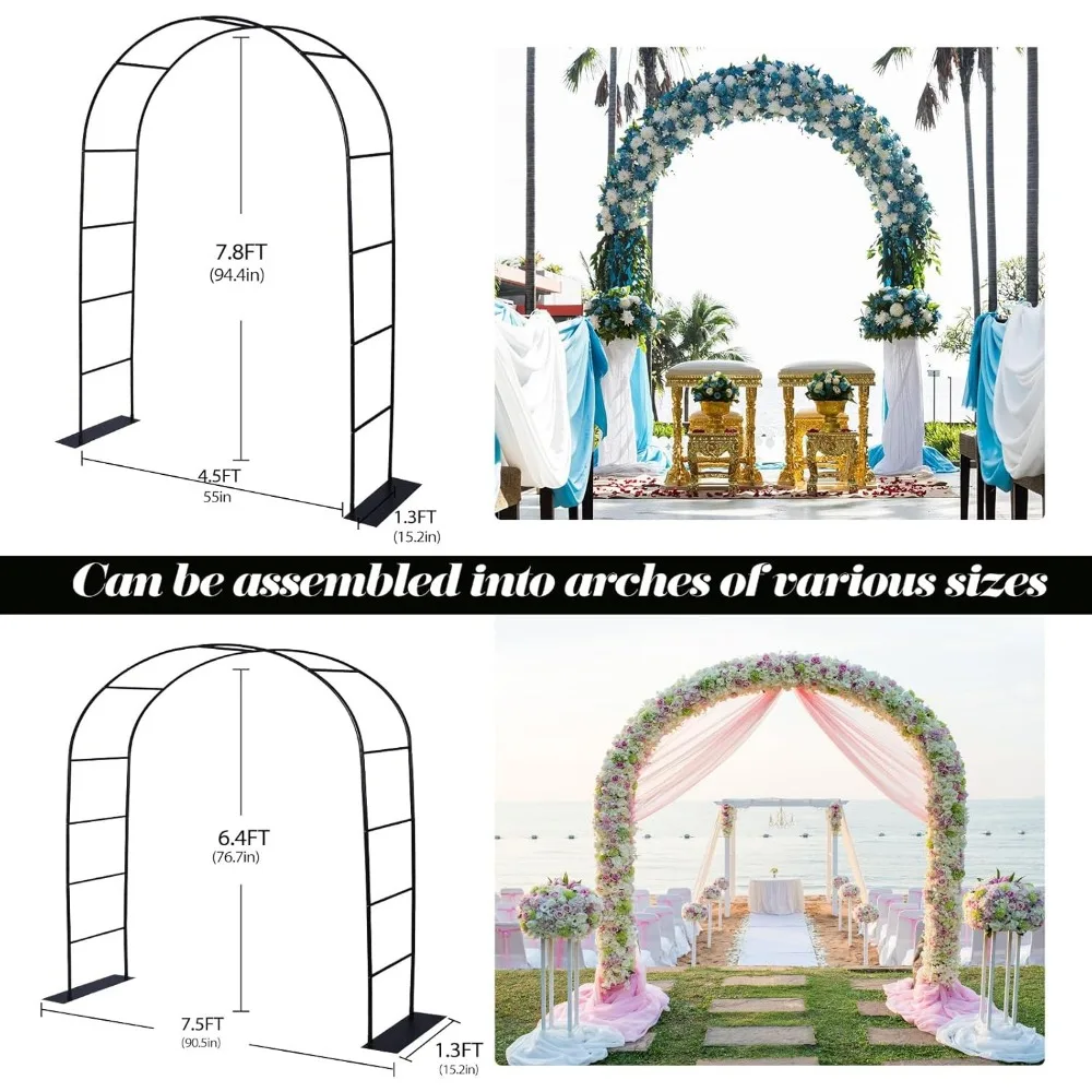 Thickened Rustproof Garden Arch - Durable Metal Wedding Arch in 4.6x7.8 & 6.4x7.5 Ft Sizes, Easy Assembly for Lasting Elegance