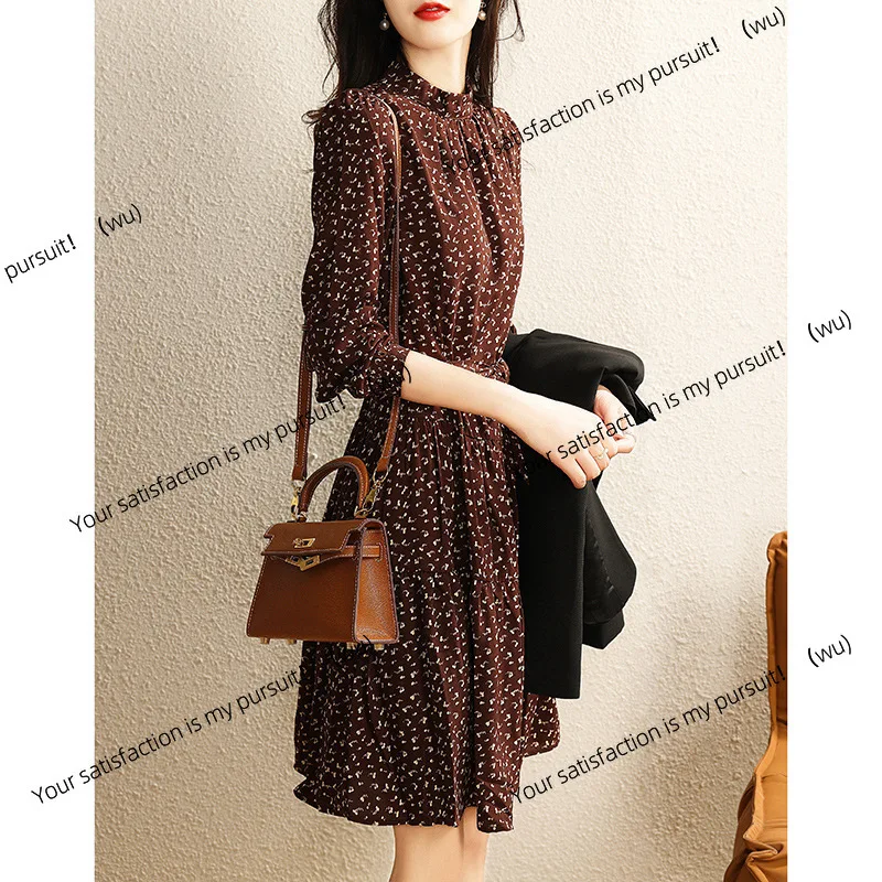 

Floral dress loose casual medium and long waist age reduction long sleeve temperament skirt women