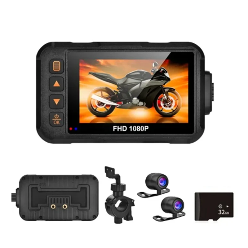 1080P Waterproof Motorcycle Camera Set Kit DVR Motorcycle Dashcam 3.0 Inch Front Rear Camera Video Motorcycle Recorder Kit