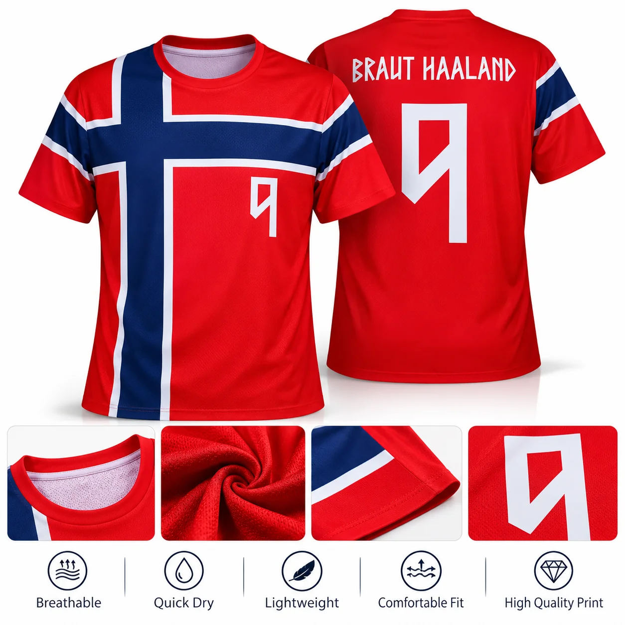 2026 Haaland #9 Norway Soccer Jersey 3D Digital Print Football Shirt Breathable Quick Dry Sports Training Tee Unisex Summer Top