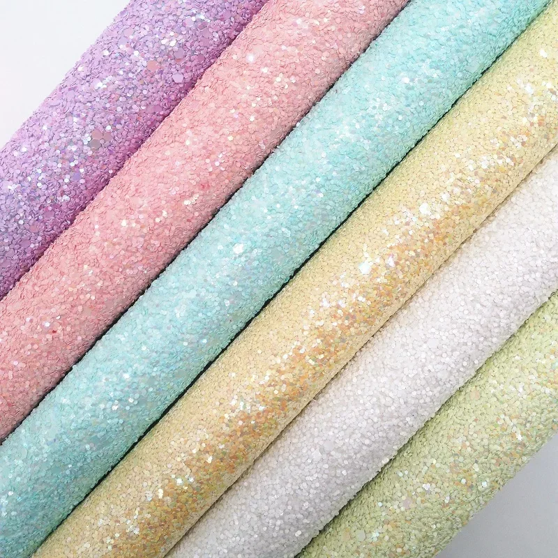 Amonglitter Candy Colors Chunky Glitter Leather Fabric Sheets, Glitter Fabric for DIY Bows Bags and Shoes 21x29cm  size GM3065A