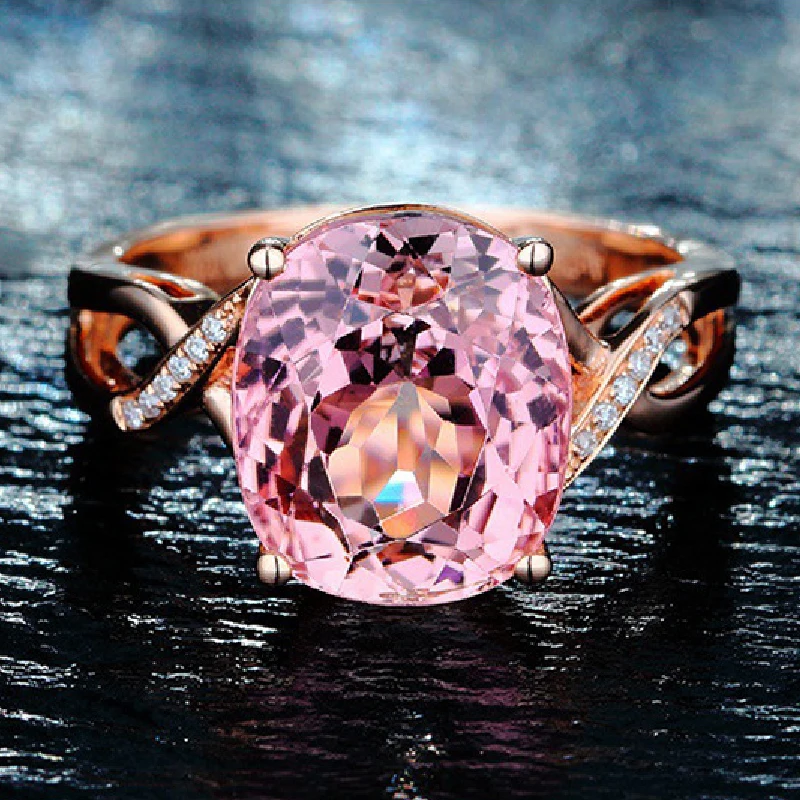 HuiSept Ring 925 Silver Jewelry Oval Pink Zircon Gemstone Finger Rings for Women Wedding Engagement Party Accessories Wholesale