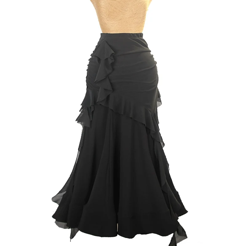 Adult Ballroom Dance Skirt Women Black Wrap Hip Long Skirt Waltz Dance Clothes Modern Dance Practice Clothing Latin DNV21178