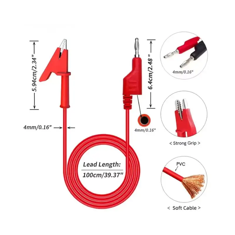 1pcs 4mm Stapelbare Banaanstekker naar Alligator Clip Multimeter Meetsnoeren 1000V 15A 1M Koperen kabel Elektrische Testen