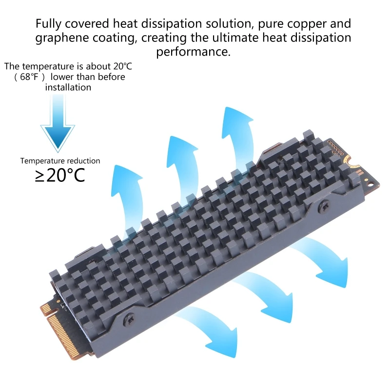 Y1UB Pure Copper Heatsink  Cooler Heat Sink for M.2 NGFF 2280 PCI-E NVME SSD Cooling Thermal Pad Thickness 8.5mm