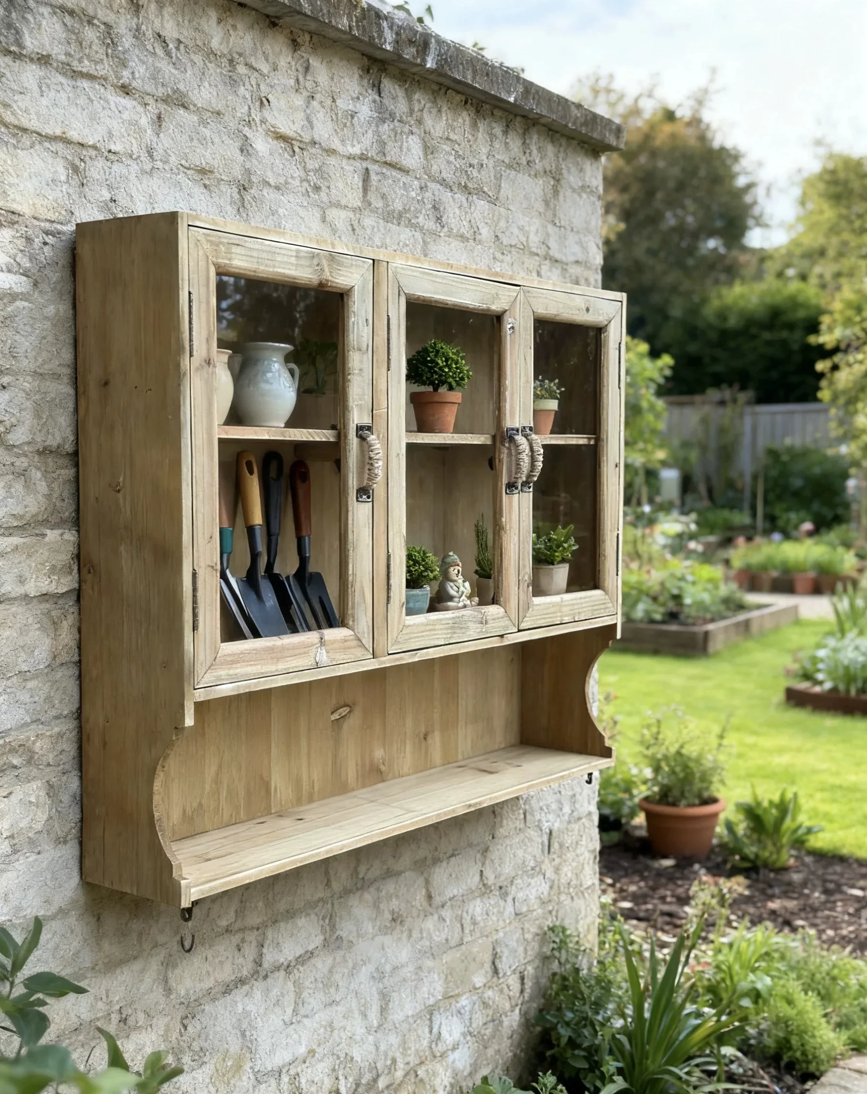 Rustic Wood Wall Cabinet with Glass Doors, Natural Wood Finish, 29.5x5.9x22.8 Inches, Farmhouse Style Kitchen Storage with 3 Com