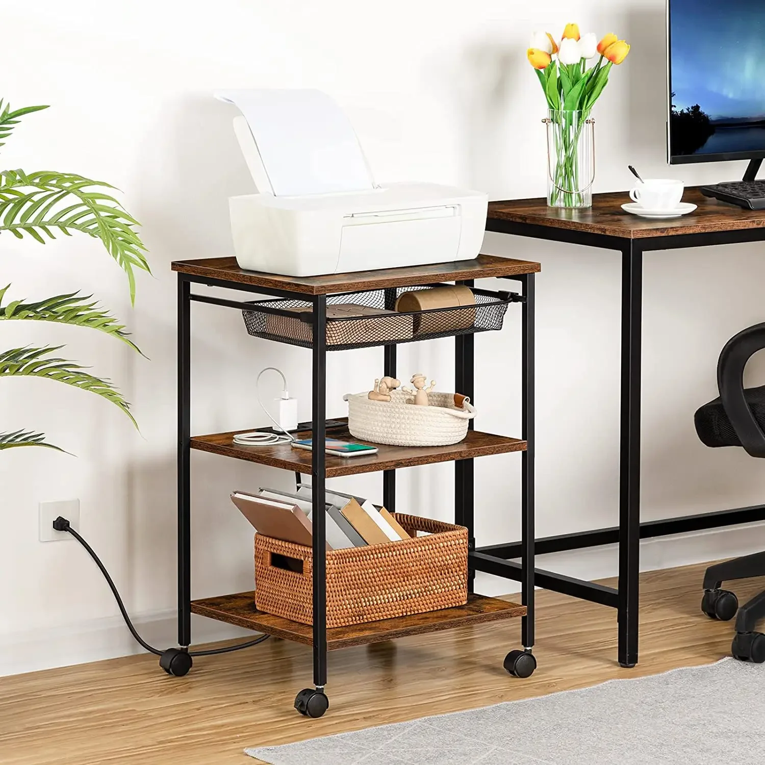 

-Simple Multiduty Factory Supply Wooden Kitchen Cart Three Storage Shelves