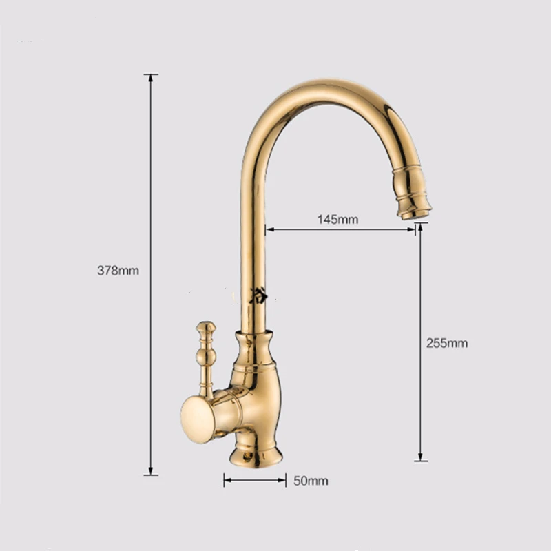 1PC Full Copper Sink Kitchen Faucet European Style Golden Sink Hot and Cold Water Tap