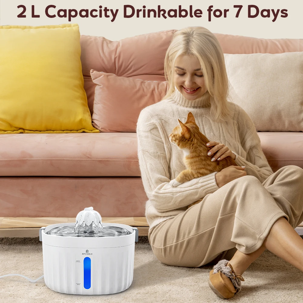 APETDOLA Cat Water Fountain Automatic Pet Water Dispenser for Cats Dogs with Stainless Steel Tray 6-level Filtering System fp10 6