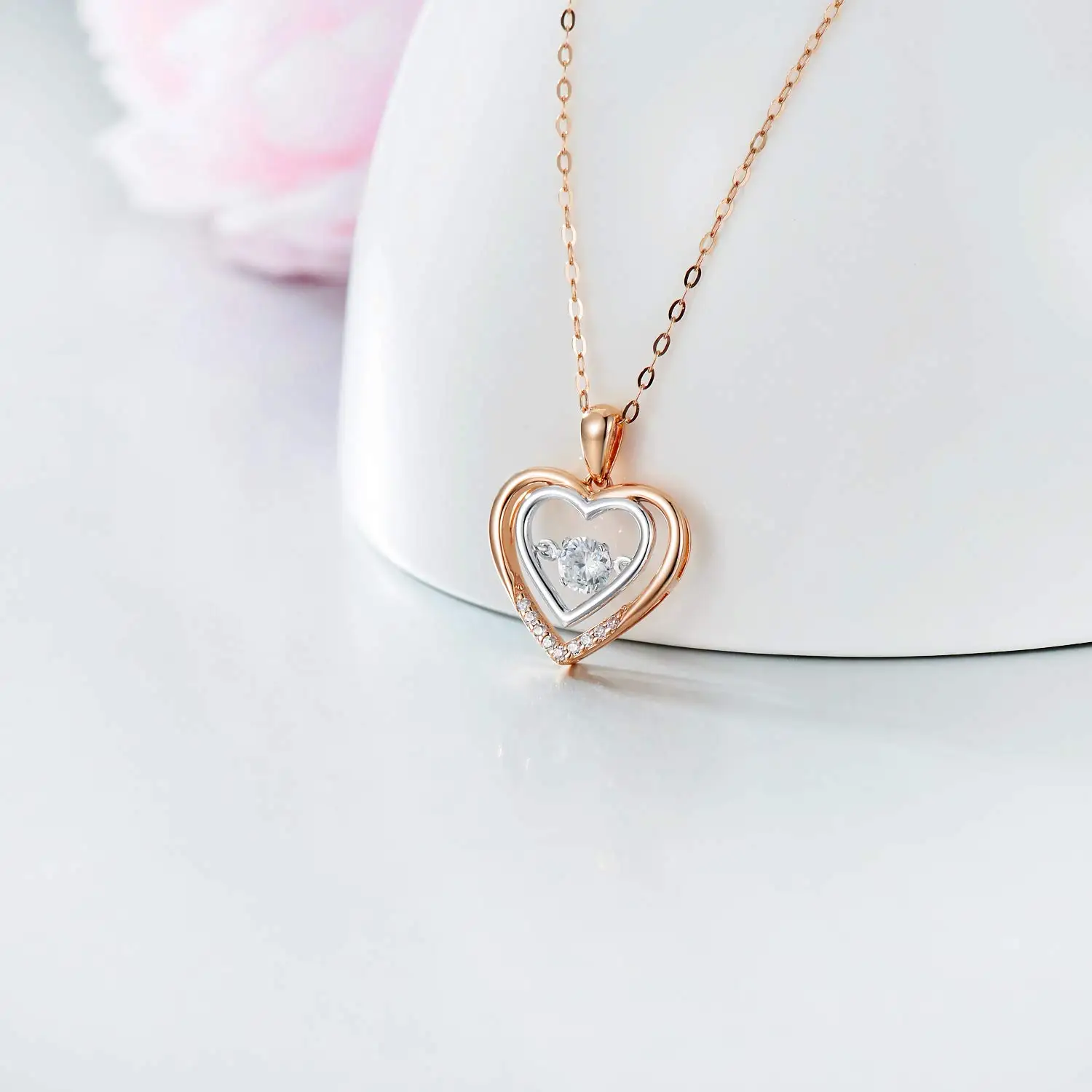 YFN 14k Gold Heart Pendant Moissanite  Necklace for Women Real Gold Anniversary Fine Jewelry Gifs