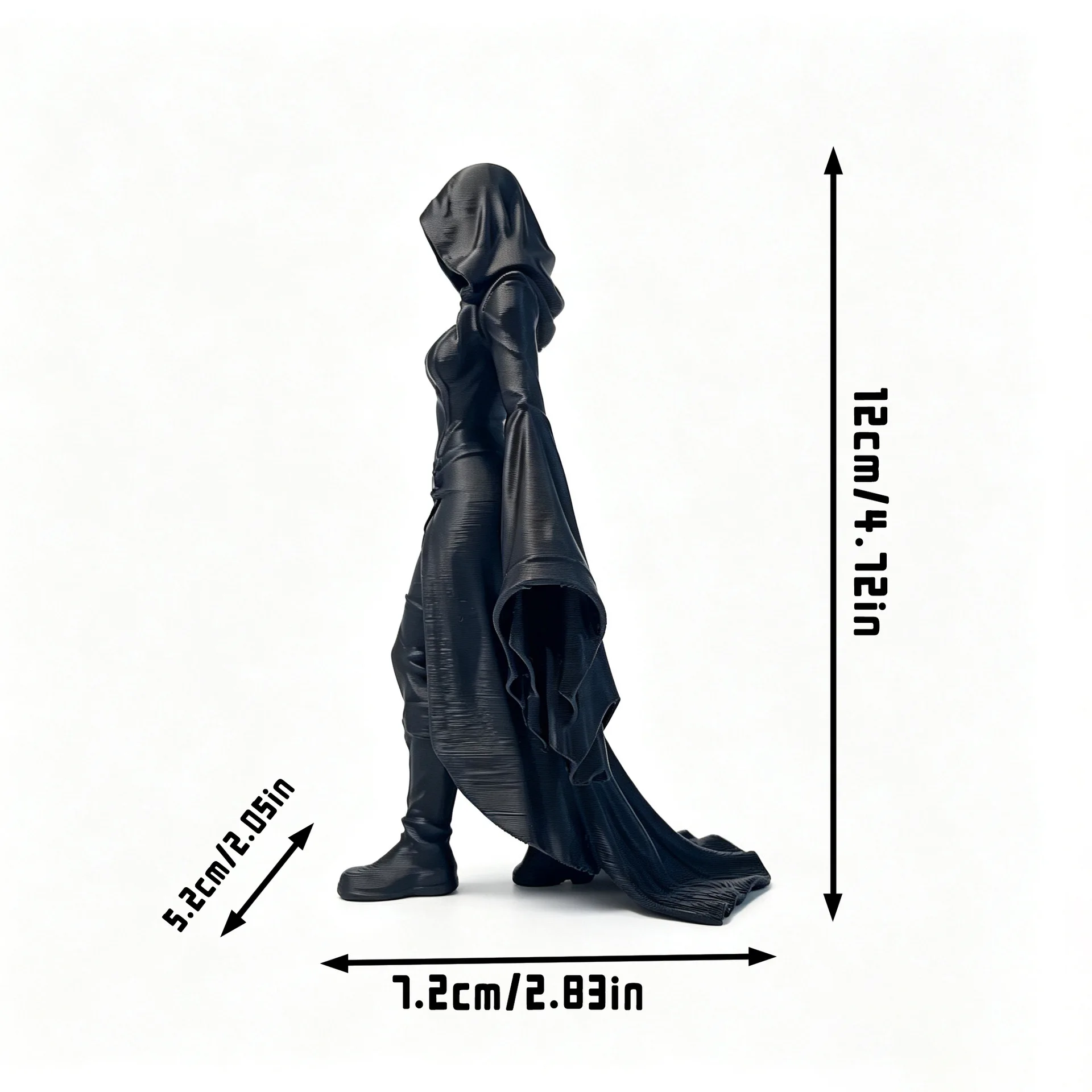 Hooded Female Sorcerer Figurine 3D Printed Matte Black Mysterious Witch Sculpture Desktop Home Office Aesthetic Decor  Gift