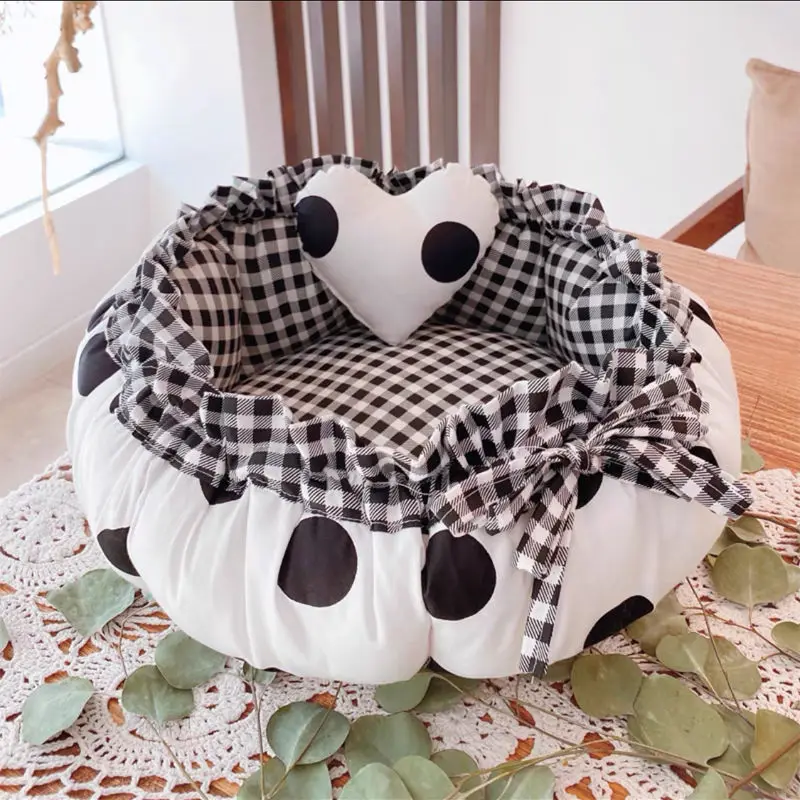 Cat Bed Small Dog Cute Flower Bed 2 in 1 Soft Blanket and Donut Bed for Indoor Cats Dogs Cosy Bedding Warm Warm Pet Bed Cushion