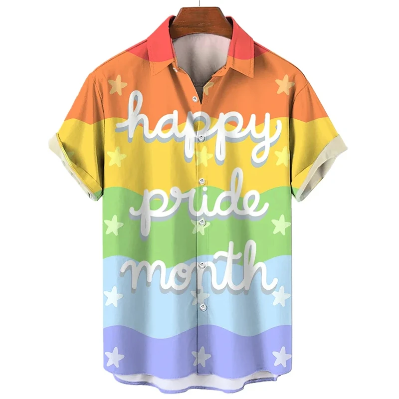 

LGBT Gay Pride Hawaiian Shirt For Men Women Summer Chroma 3d Printed Shirts Love Is Love Lapel Short Sleeves Y2k Button Blouse