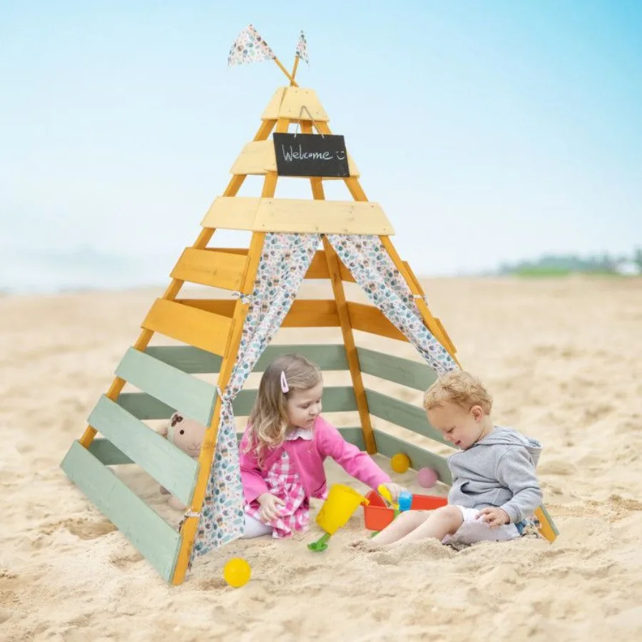 Casa de juegos triangular con pizarra extraíble para interiores y exteriores