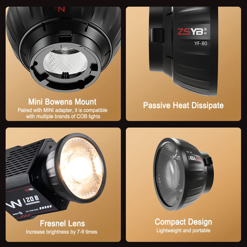 Прожектор с линзой Френеля, мини-крепление Bowens, 25-градусная фокусирующая линза для COB, светодиодный светильник для видеосъемки Yongnuo Nanguang Zhiyun