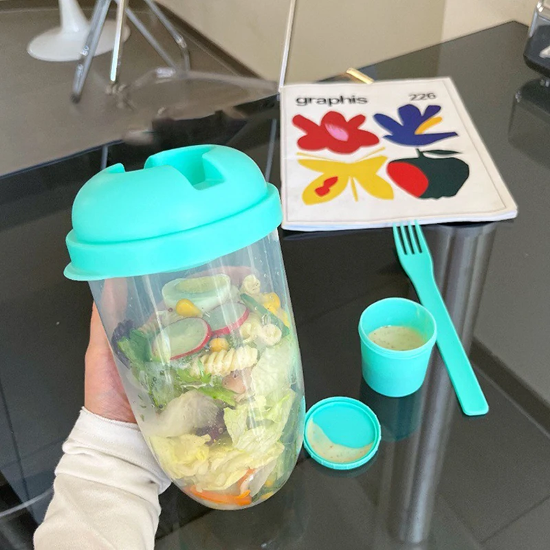 1pc  1L Portable Kids Breakfast Salad Cup With Fork School Lunch Box Food Storage Box Yogurt Oatmeal Cereal Milk Cup
