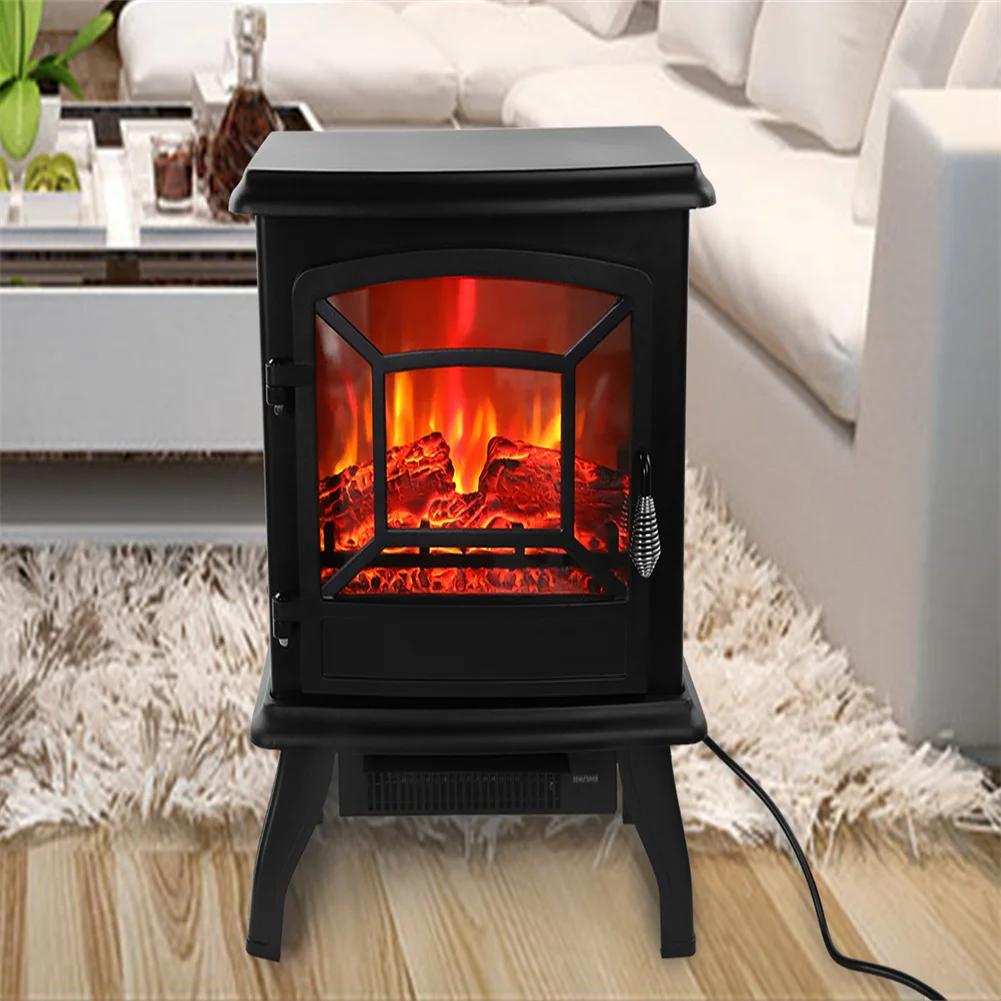 1400w Freestanding Fireplace Fake Wood Heating Wire Dual Mode Function Realistic Flame Fireplace