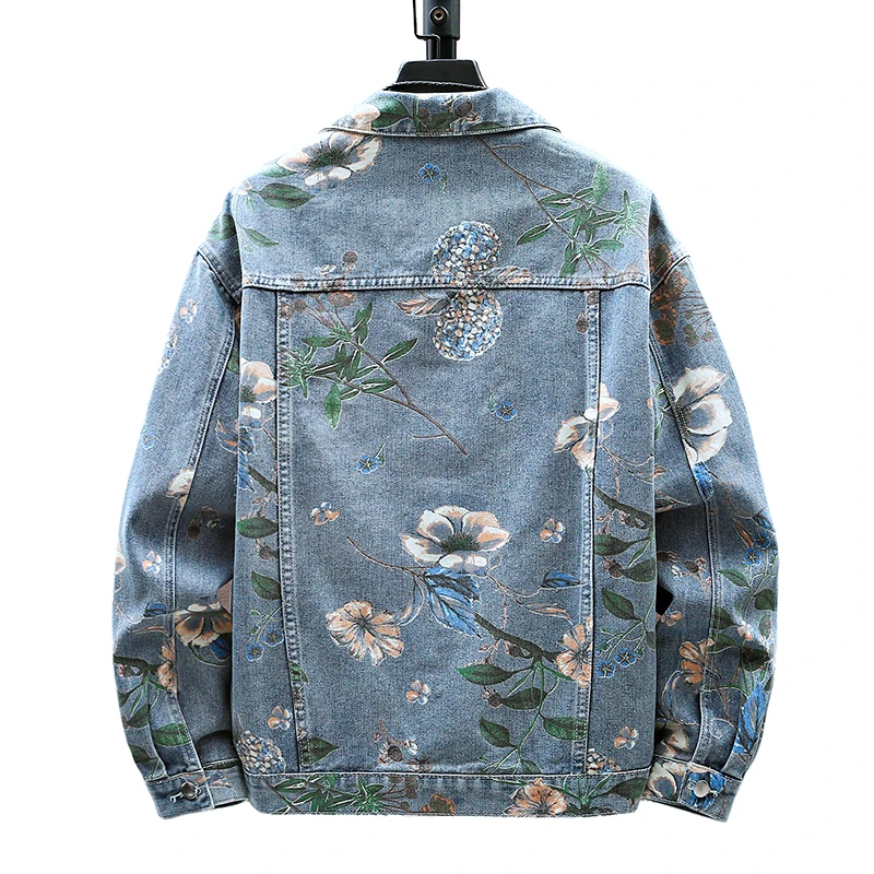 2026 New Men's Denim Jacket Loose Lapel Casual Vintage Distressed Coat Male Big Pocket Hip Hop Jeans Jackets Male Streetwear