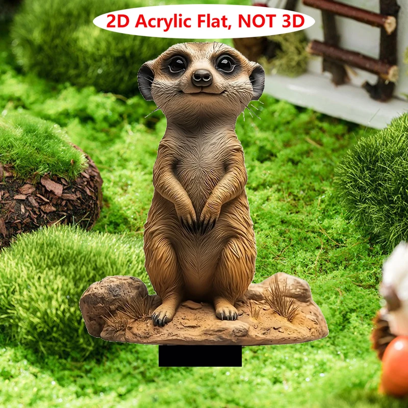 1 Stück 2D flacher Acryl-Hamster-Gartenstecker – süßer lächelnder Erdmännchen mit kluge Augen, ideal für Rasen- und Topfpflanzen im Freien
