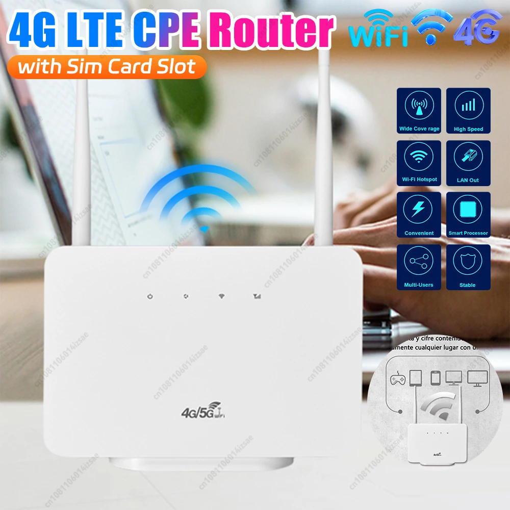 4G LTE CPE Router Modem 4G Router 300Mbps Wireless Hotspot External Antenna with Sim Card Slot EU Plug for Home Travel Work