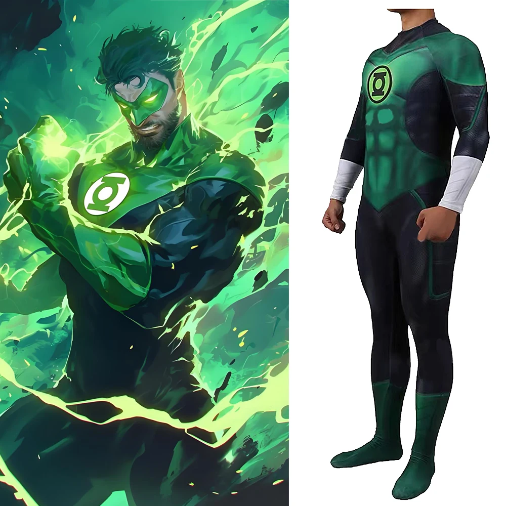 

Green Lantern Cosplay Hal Jordan Superhero Costume Male 3D Printed Spandex Zentai Suits Outfits Halloween Costume for Adult Kids