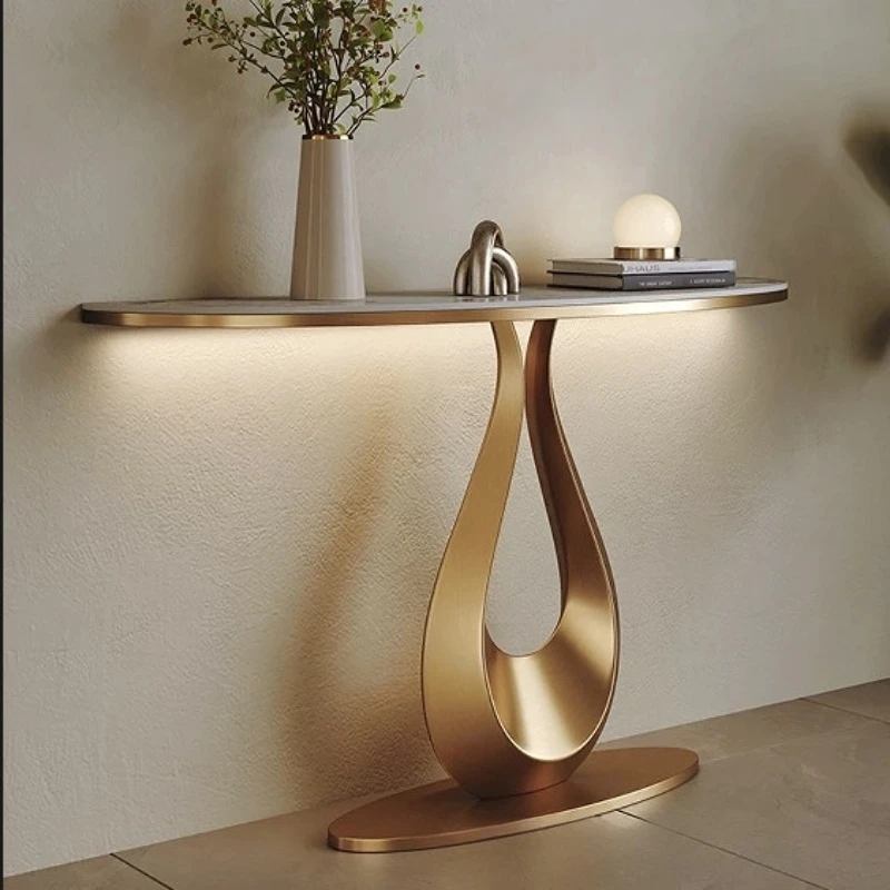 

Minimalist entrance table cabinet modern simple stainless steel high-end corridor living room end viewing platform back