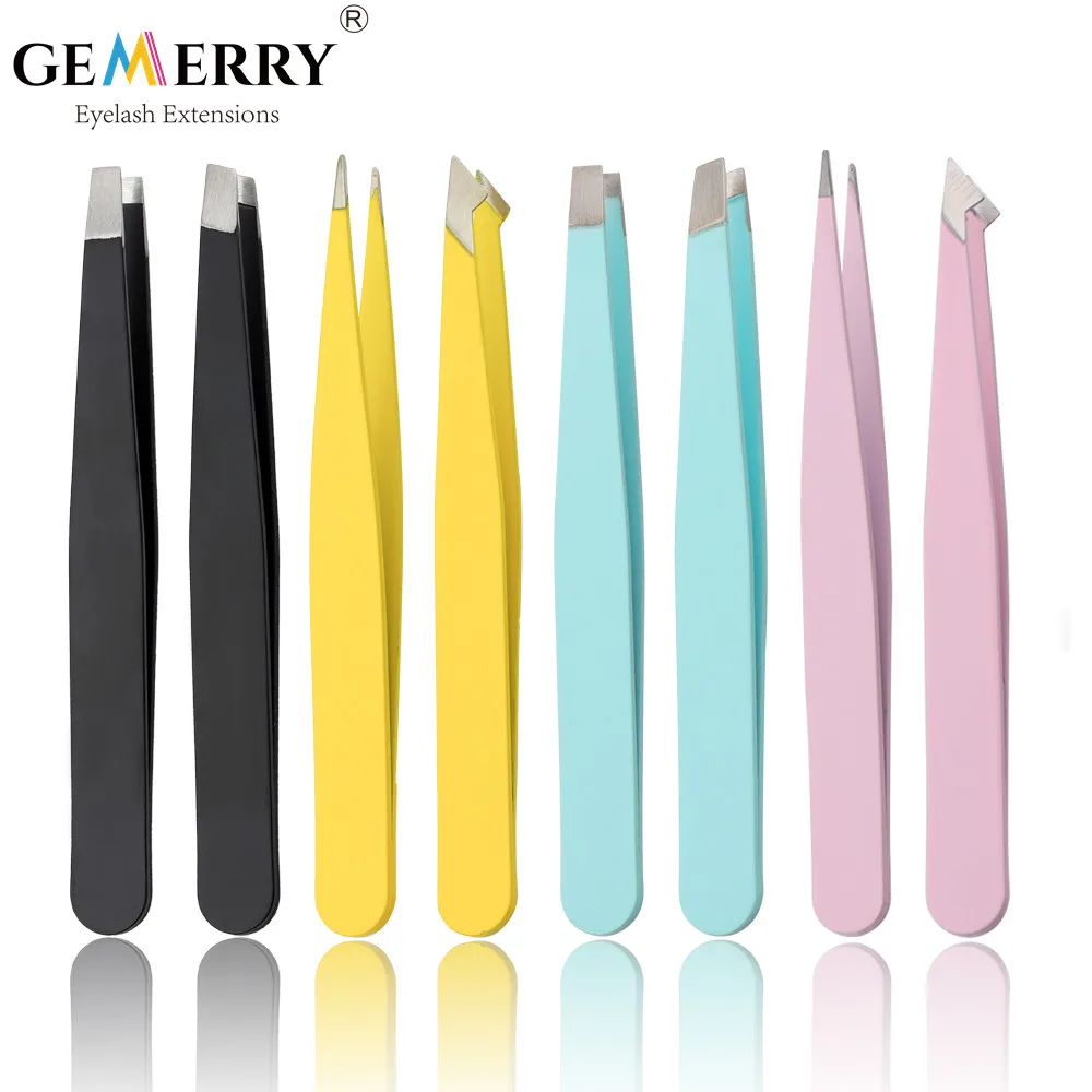 4Pcs/Set Professional Eyebrow Tweezers Stainless Steel Hair Removal Clip For Eyelash Extension Tweezer Makeup Beauty Colorful