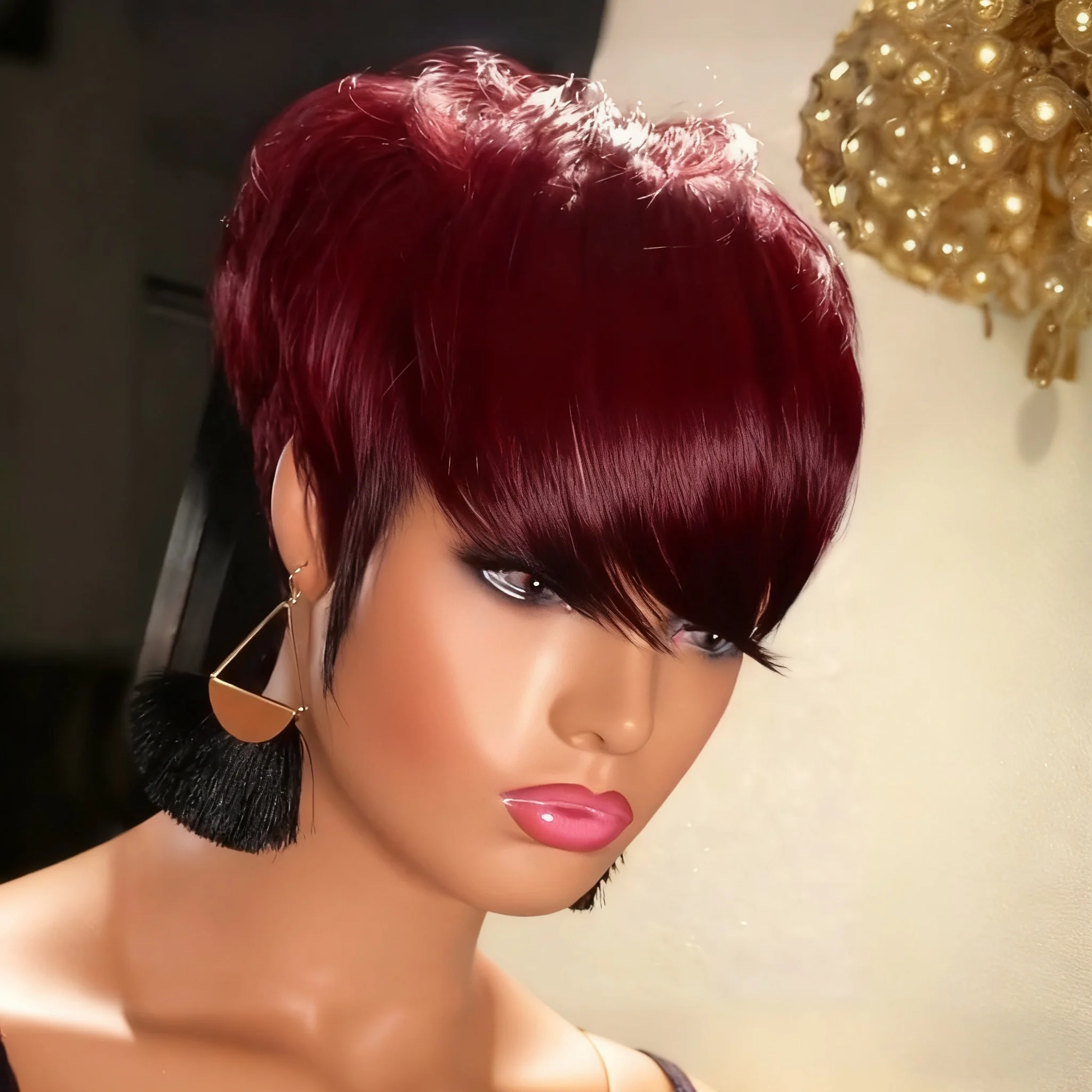 شعر مستعار قصير بقص عابث مع غرة، شعر بشري برازيلي بطبقات، مظهر طبيعي للحفلات الاحترافية اليومية #4