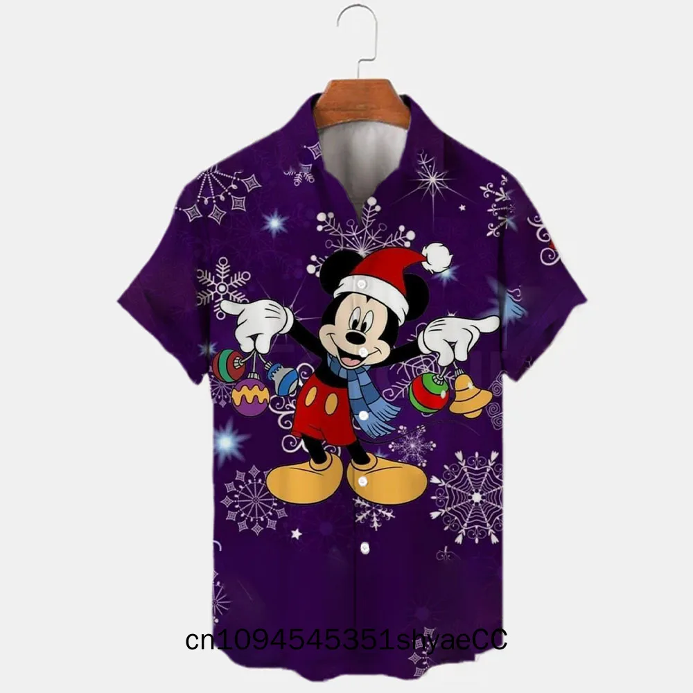 Miniso 2024 Christmas Eve Party Shirt New Year's Short Sleeve Top Hawaiian Shirt Holiday Men's Santa Claus Shirt