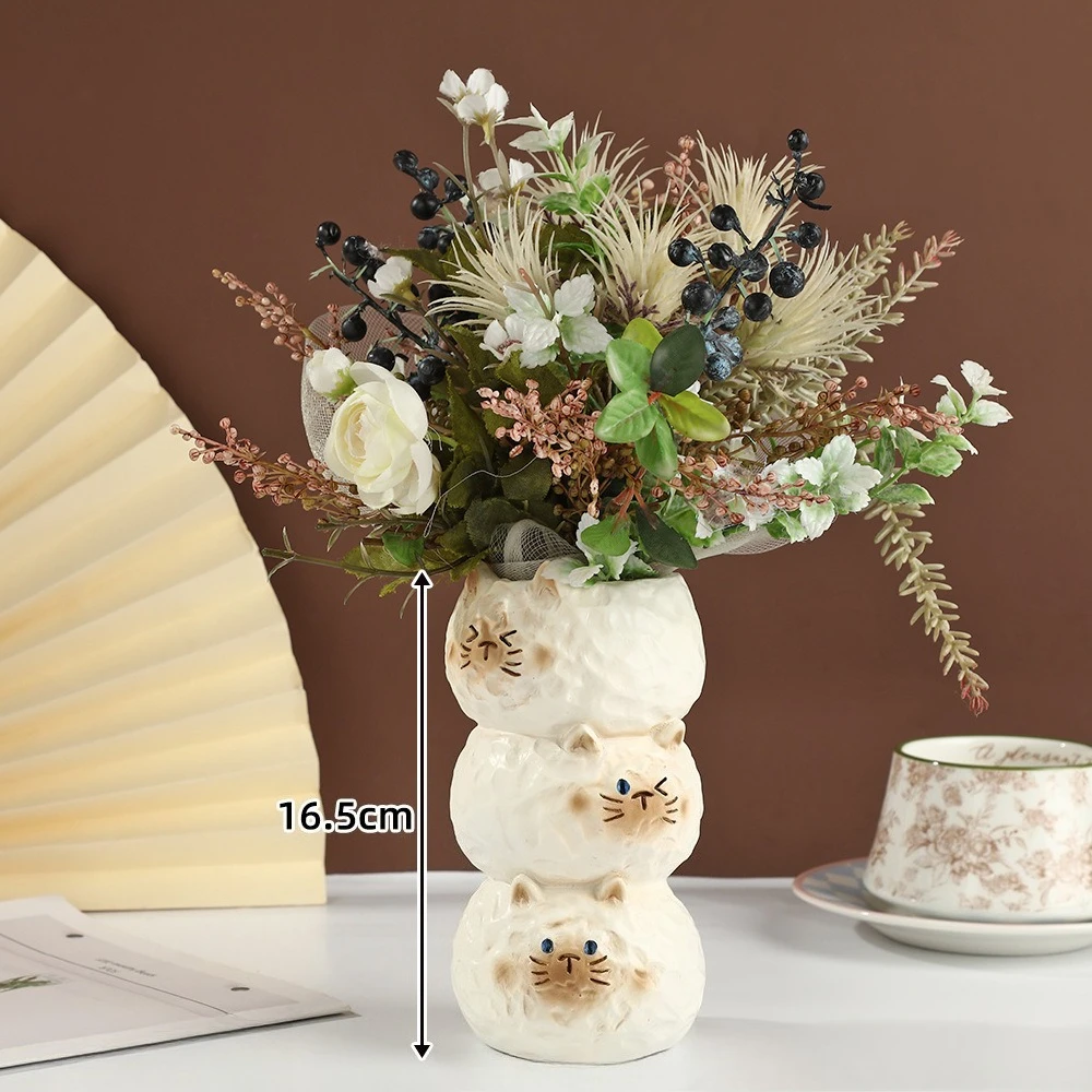 

Ваза для кошек Декоративная ваза для цветов для входа в дом с дизайном трех кошек Керамическая ваза ручной работы