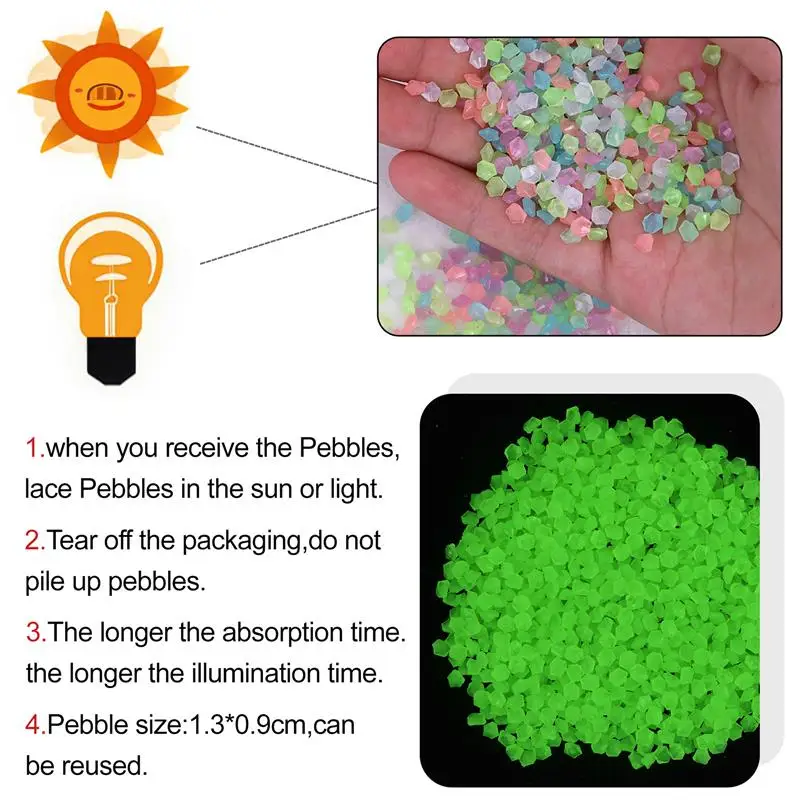 1000pcs/Bag Luminous Sand Glow In Dark Pebbles Stone Home Garden Outdoor Path Lawn Decoration Fish Tank Aquarium Decor 3-5mm