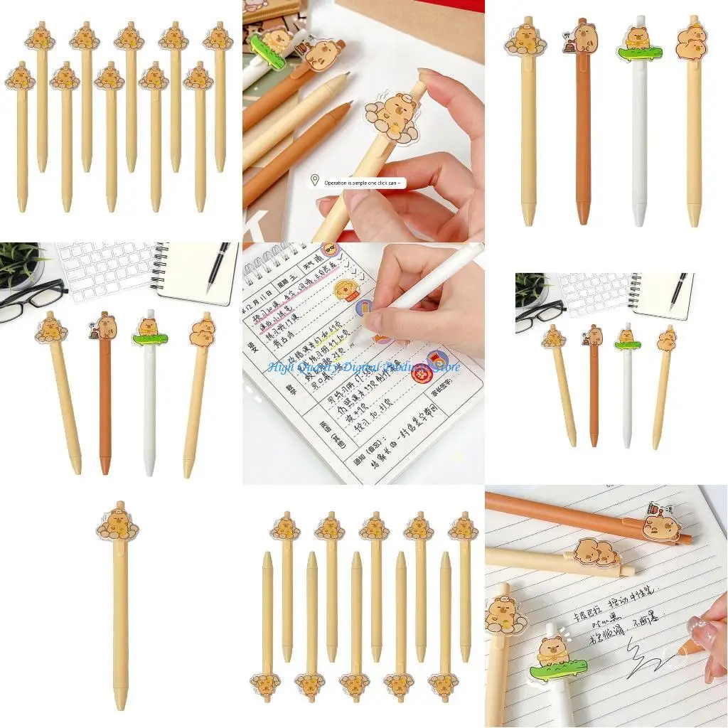 

U2JE 10Pieces Cartoon Gel Pen with Pen Clip, Retractable Gel Pen 0.5mm Pen Tip, Smooth to Write for Student Class Reward