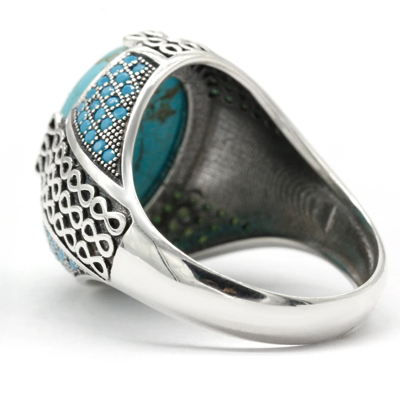 Hot البيع الكلاسيكية S925 فضة الفيروز الرجال الرجعية خاتم العقيق الطبيعي Türkiye الفضة خاتم المرأة الفاخرة ترصيع الفيروز مجوهرات #2