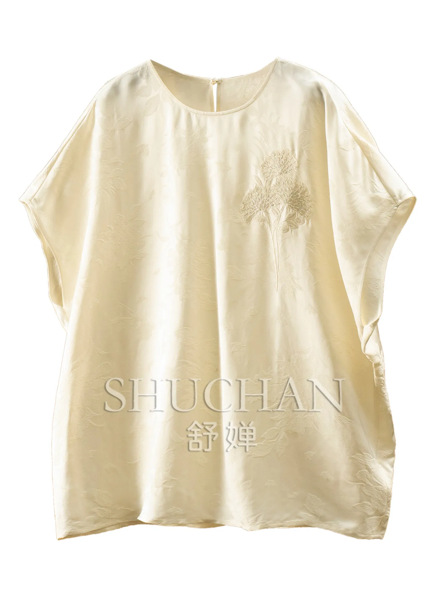 Blouse Oriental Extravagance White Moonlight, Relief Jacquard Beads Loose Bat Sleeve Shirt Women's 83L3