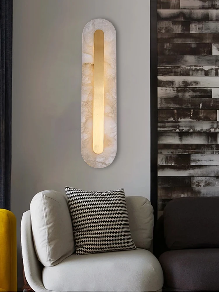 2026 Long Marble Wall Sconce Lamps All Copper Luxury Alabaster Wall Decor Light Fixture for Living Room Bedroom Cafe Mood Light